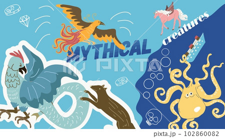 Mythical Creatures Flat Collage 102860082