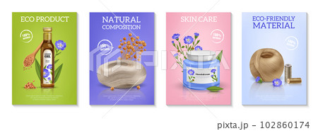 Realistic Flax Poster Set Realistic Flax Poster Set 102860174