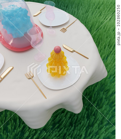 Festive family dinner table concept. 3d render, 3d illustration. 102860250