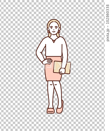 一個雙手叉腰的女人。一位年輕職業女性的插圖素材。 102860338