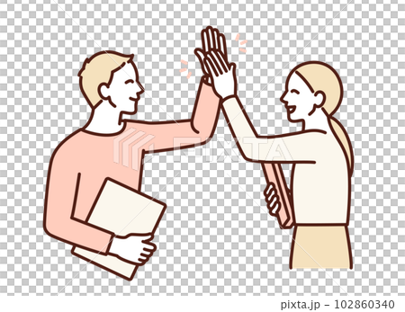 與朋友接觸度高。團隊對他們的工作成果感到高興。商務人士的插圖素材。 102860340