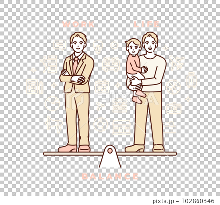 Illustration material of a man whose personal life is fulfilling and his work performance is improving 102860346