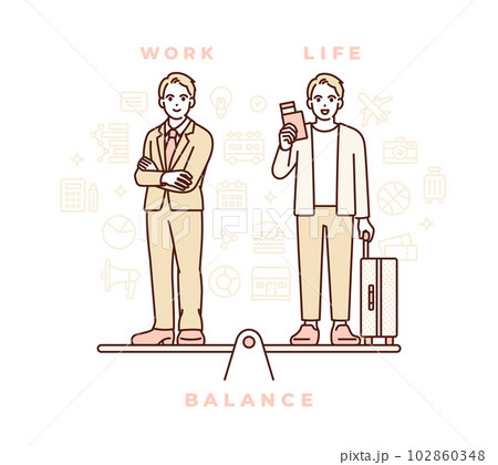 仕事が順調で私生活にもゆとりがある男性のイラスト素材。 仕事が順調で私生活にもゆとりがある男性のイラスト素材。 102860348