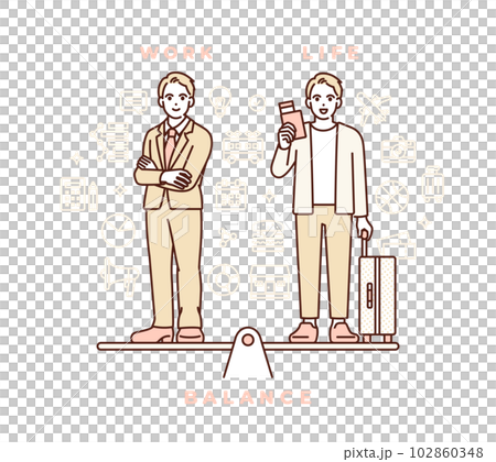 仕事が順調で私生活にもゆとりがある男性のイラスト素材。 仕事が順調で私生活にもゆとりがある男性のイラスト素材。 102860348