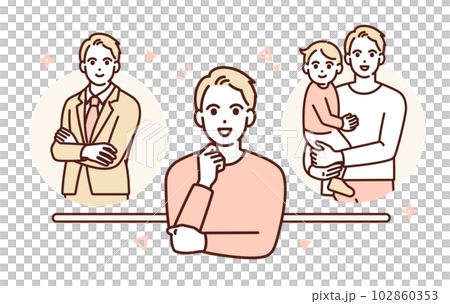 仕事と家庭のバランスが上手くいき、生活の質が向上した男性のイラスト素材。 102860353