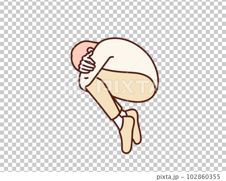 痛苦又痛苦。一個人因焦慮而蹲下的插圖素材。 102860355