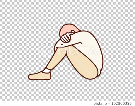 I am suffering from power harassment and bullying. Illustration material of a person holding his knees and frightened. 102860359