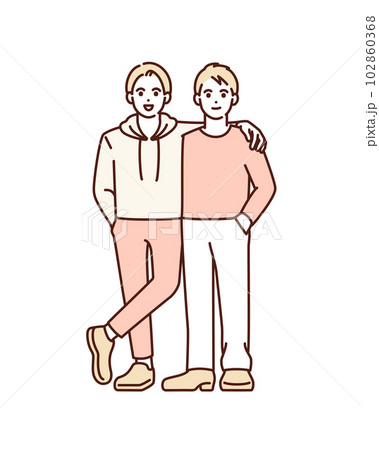 大切なパートナー。肩を組む男性二人のベクターイラスト素材。 大切なパートナー。肩を組む男性二人のベクターイラスト素材。 102860368