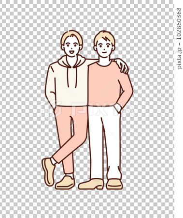 大切なパートナー。肩を組む男性二人のベクターイラスト素材。 大切なパートナー。肩を組む男性二人のベクターイラスト素材。 102860368