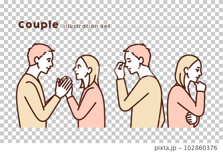 仲良し夫婦。すれ違う夫婦。2種類のイラストセット。 102860376