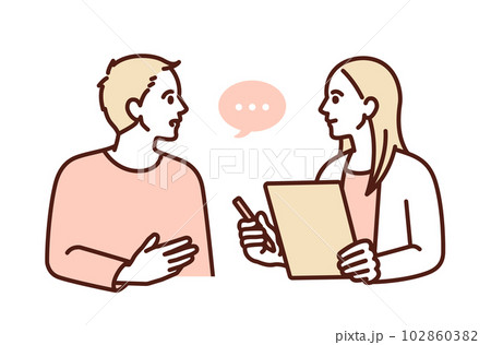 患者の話を聞くカウンセラー。相談する男性のイラスト素材。 102860382