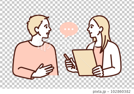 A counselor listening to a patient. Illustration material of a man to consult. 102860382