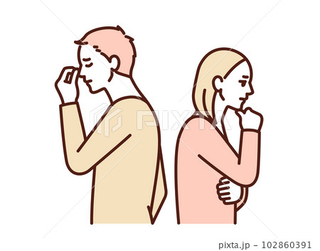 不仲の夫婦。争う二人。そっぽを向く男女のイラスト素材。 102860391