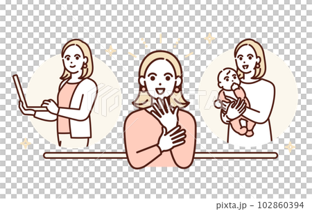 An illustration material of a woman who is healthy both physically and mentally and has a fulfilling work and private life. 102860394