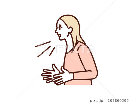 抗議する。不満を伝える女性のイラスト素材。 抗議する。不満を伝える女性のイラスト素材。 102860396