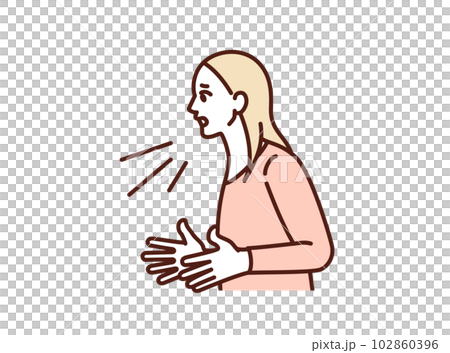抗議する。不満を伝える女性のイラスト素材。 抗議する。不満を伝える女性のイラスト素材。 102860396