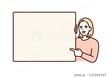 人差し指で指を指す。ワンポイントアドバイスを送る女性講師のイラスト素材。 人差し指で指を指す。ワンポイントアドバイスを送る女性講師のイラスト素材。 102860397