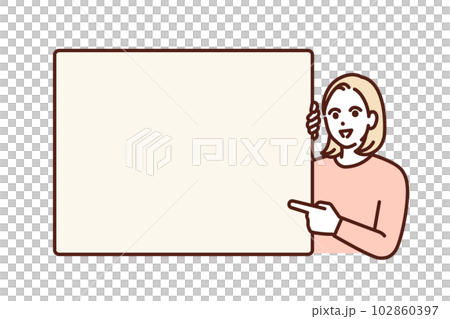 人差し指で指を指す。ワンポイントアドバイスを送る女性講師のイラスト素材。 人差し指で指を指す。ワンポイントアドバイスを送る女性講師のイラスト素材。 102860397
