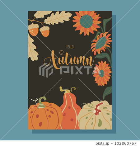 Hello Autumn greeting card concept. With abstract forest illustrations. Vector Hello Autumn greeting card concept. With abstract forest illustrations. Vector 102860767