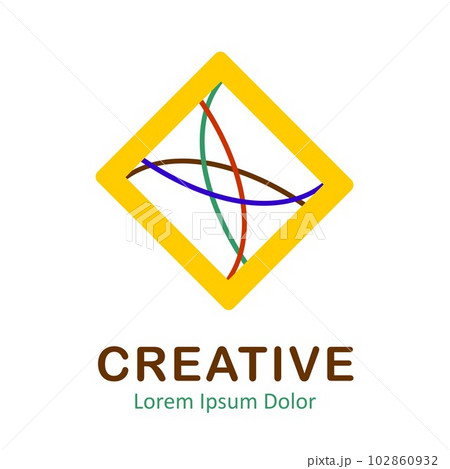 multi colored curved lines in yellow box isolated flat vector design 102860932