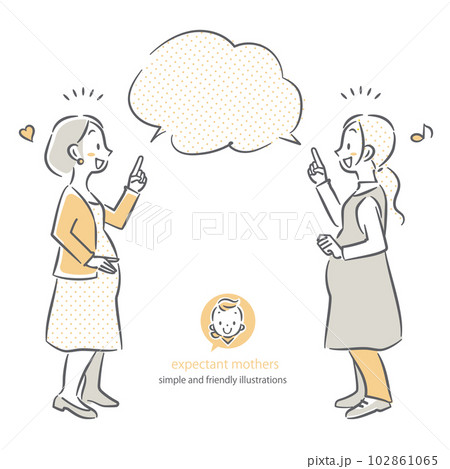 おしゃべりをする2人の妊娠中の女性 シンプルでお洒落な線画イラスト おしゃべりをする2人の妊娠中の女性 シンプルでお洒落な線画イラスト 102861065
