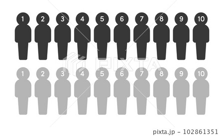 1から10までの番号が付いた黒とグレーの人型のアイコン・ピクトグラムのセット 1から10までの番号が付いた黒とグレーの人型のアイコン・ピクトグラムのセット 102861351