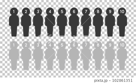 1から10までの番号が付いた黒とグレーの人型のアイコン・ピクトグラムのセット 1から10までの番号が付いた黒とグレーの人型のアイコン・ピクトグラムのセット 102861351