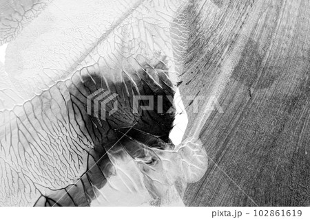 black white abstract acrylic painting color texture on white paper background by using rorschach inkblot method 102861619