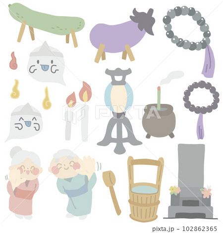 お盆をイメージしたカラーイラストセット 102862365