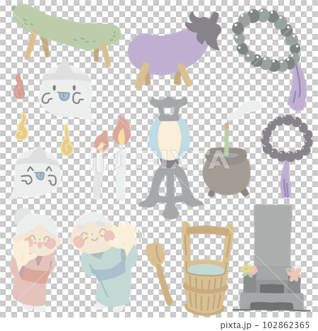 お盆をイメージしたカラーイラストセット 102862365