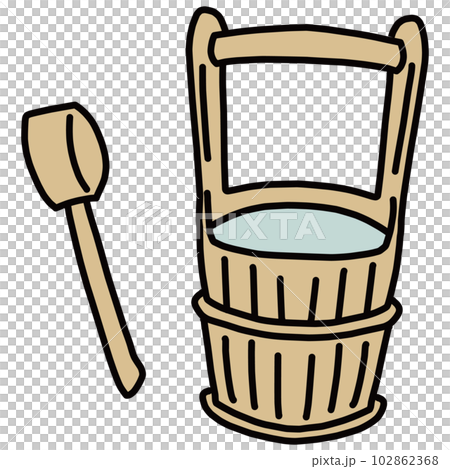 水桶とひしゃくの手書きイラストセット 水桶とひしゃくの手書きイラストセット 102862368