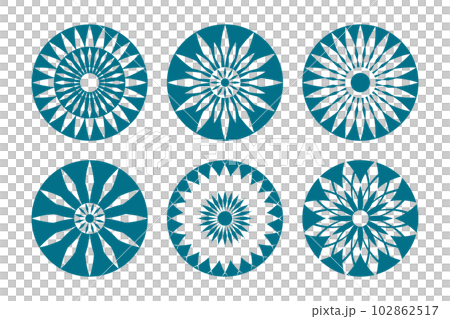Abstract Geometric Radial Circular Patterns Set. Round Design Elements. Vector Art. Abstract Geometric Radial Circular Patterns Set. Round Design Elements. Vector Art. 102862517