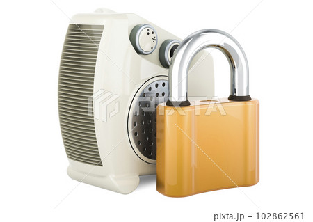 Fan heater with padlock. 3D rendering Fan heater with padlock. 3D rendering 102862561
