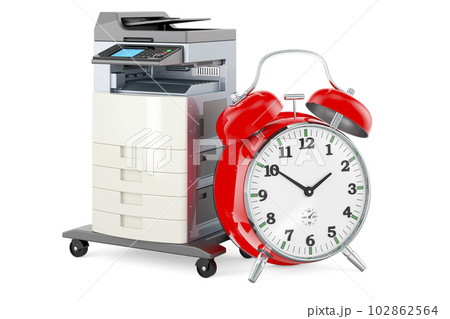 Office multifunction printer MFP with alarm clock, 3D rendering Office multifunction printer MFP with alarm clock, 3D rendering 102862564