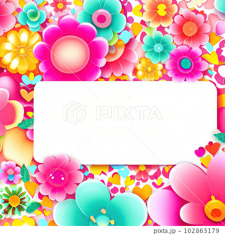 a gift card with colorful floral and sweet hearts ,center blank  102863179