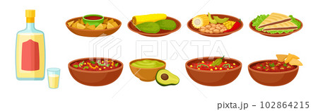 Traditional Mexican Dish and Food Served for Restaurant Menu Vector Set Traditional Mexican Dish and Food Served for Restaurant Menu Vector Set 102864215