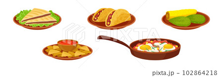 Traditional Mexican Dish and Food Served for Restaurant Menu Vector Set 102864218