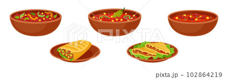 Traditional Mexican Dish and Food Served for Restaurant Menu Vector Set 102864219