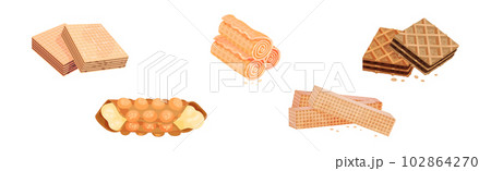 Waffle as Sweet Dish from Leavened Batter or Dough Vector Set 102864270