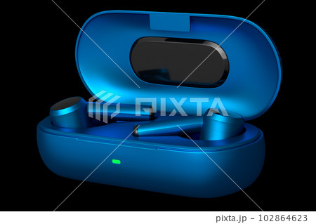 3D rendering of wireless earphones for workouts or listening streaming servicess 3D rendering of wireless earphones for workouts or listening streaming servicess 102864623