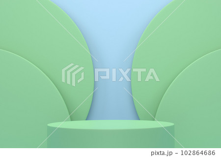 Pastel green cylinder podium with steps on blue background Pastel green cylinder podium with steps on blue background 102864686
