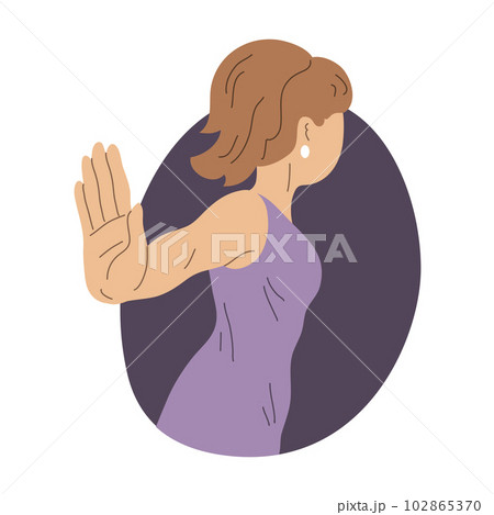Young woman decisively refuses an offer or desire Young woman decisively refuses an offer or desire 102865370