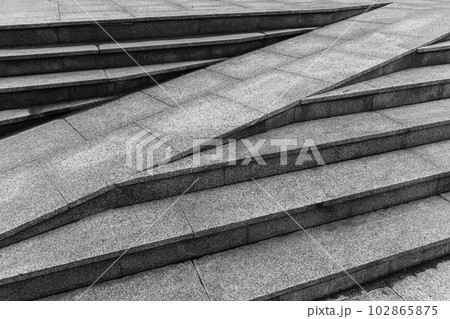 Outdoor urban gray granite stairs with a ramp, abstract architecture 102865875