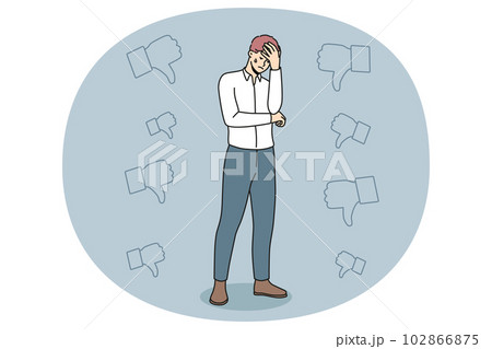 Unhappy businessman stressed with negative work feedback 102866875