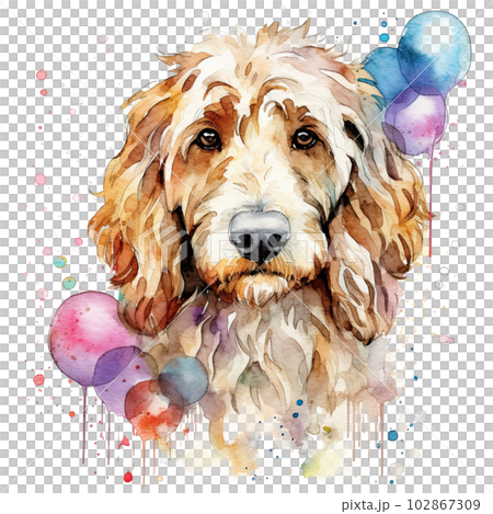 Cute watercolor goldendoodle dog. Illustration AI Generative 102867309