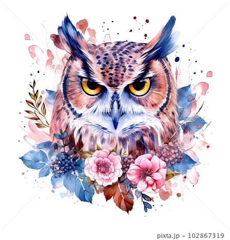 Cute watercolor owl. Illustration AI Generative 102867319