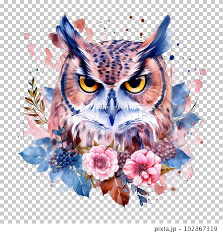 Cute watercolor owl. Illustration AI Generative 102867319