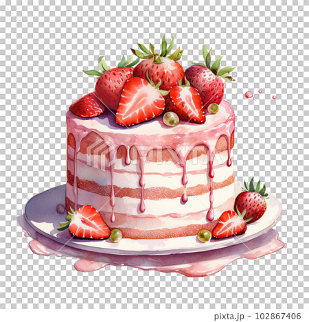 Watercolor strawberry cake. Illustration AIのイラスト素材