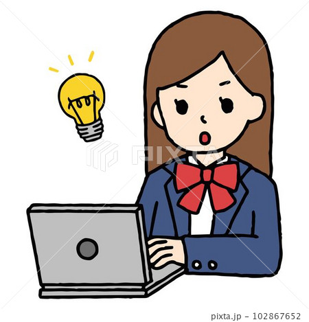 パソコン作業をする女子高生がひらめいた 102867652