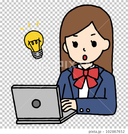 A high school girl working on a computer had an idea A high school girl working on a computer had an idea 102867652